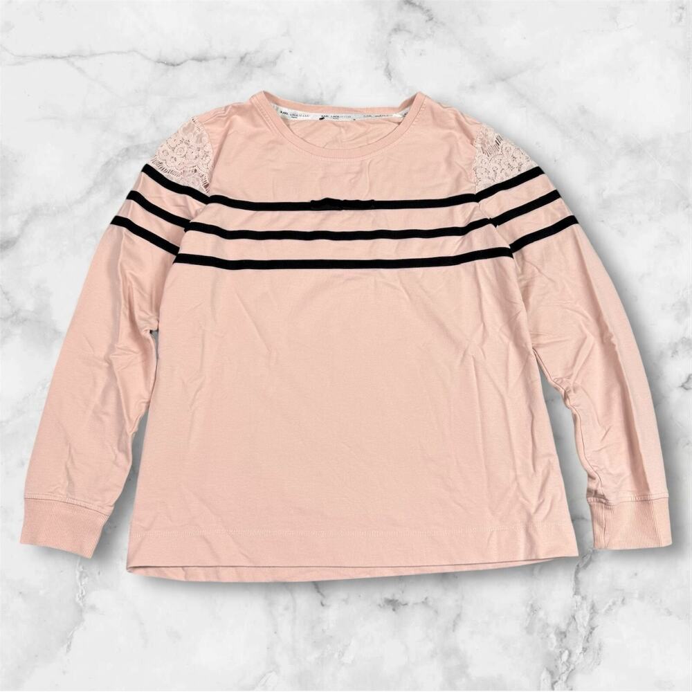 KARL LAGERFELD Paris Pink Long Sleeve Sweater Velvet Lace‎ Crew Neck Size Medium